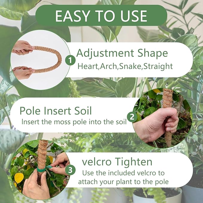 4 Pack 28'' Bendable Moss Pole Plant Stand for Indoor Climbers - Stakes for Potting Climbers - Free Garden Tie Tall Pole Indoor Planter for Home Potting - Potting Accessories