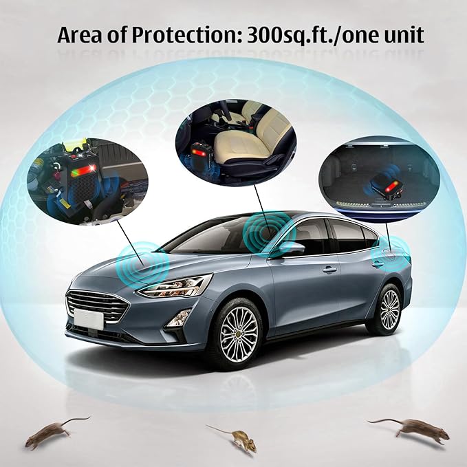 Ultrasonic Rodent Repellent Under Hood Battery Operated Pest Repeller Humane Mouse Repellent for Car Engines Basement Garage Attic Rat Mice Deterrent 2 Pack
