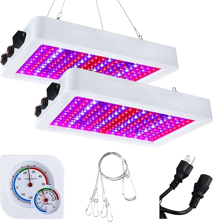 Supervitae 2 Pack 1000 watt LED Grow Lights for Indoor Plants Full Spectrum Growing Tent Lamps with Veg & Bloom & Veg-Bloom 3 Modes, Daisy Chain and Temperature Hygrometer for Vegetable and Flower