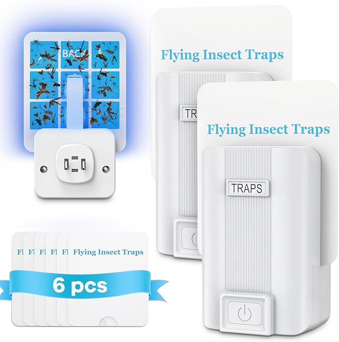 Fly Trap Indoor, 2 Devices with 6 Refills, Fruit Fly Traps for Indoors, Gnat Killer Indoor, Plug-in Insect Trap for Gnats, Flies, Moths, and Other Flying Bugs (2 Device+6 Refill)