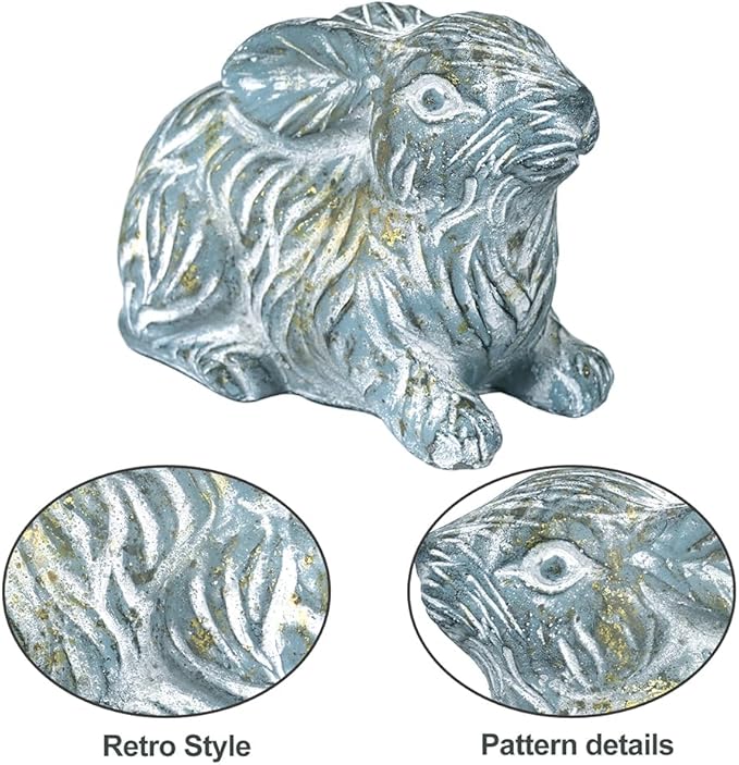 Garden Rabbit Statue Cement Bunny Decor Easter Bunny Figurines for Home Outdoor Garden Statues Cement Sculpture for Yard Patio Lawn Ornament, Blue