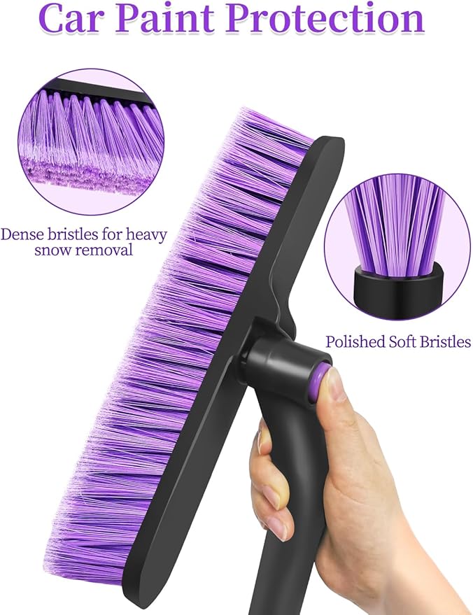 HEEYA 42.5 Inch Car Scraper Snow Brush, 12.6 Inch Large Brush Head with Ice Scraper for Window Windshield, Portable Snow Scraper for SUV Truck Vehicle Jeep RV Auto - Purple
