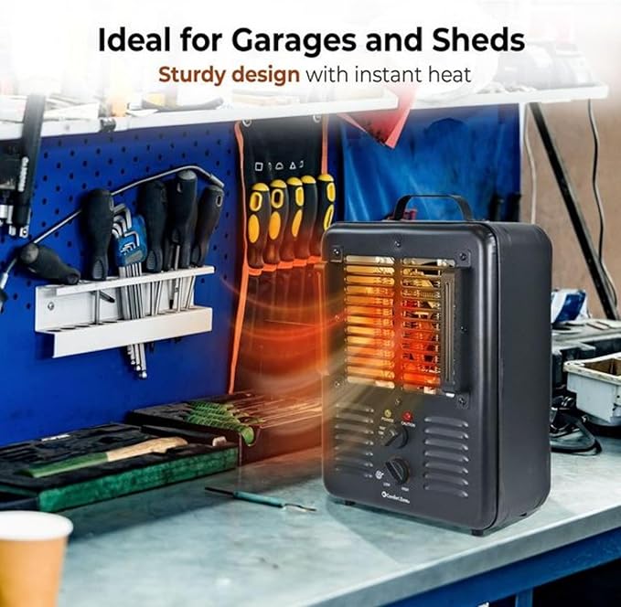 Comfort Zone Electric Portable Utility Space Heater with Adjustable Thermostat, Overheat Protection, & Tip-Over Switch, 1500W, CZ799BK