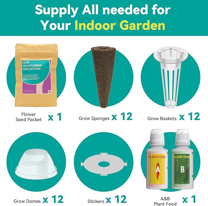 Flower Seed Pods for AeroGarden, Ahopegarden, iDOO MUFGA Hydroponics Growing System Indoor Gardening, 400+ Seeds, Dwarf Sunflower Bambino, French Marigold, Dahlia, Dwarf Petunia(12-Pods)