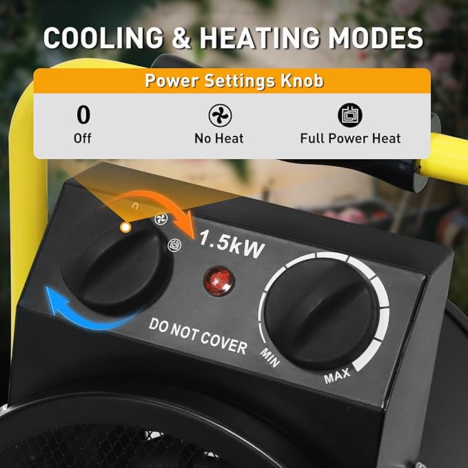 Portable Greenhouse Heater with Digital Thermostat, Overheat Protection, 1500W Radiant Electric Heater for Indoor & Outdoor Use, Garage, Grow Tent, RV, IPX4 Water Resistant, 2 Pieces, Black