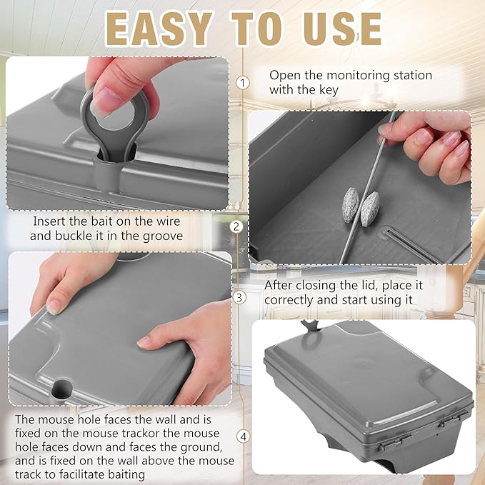 Qualirey 6 Pack Rat Bait Stations with 6 Keys Reusable Heavy Duty for Rodents Outdoor Mouse Poison Holder Large Station Traps for Mice Pests, Bait Not Included(Grey)