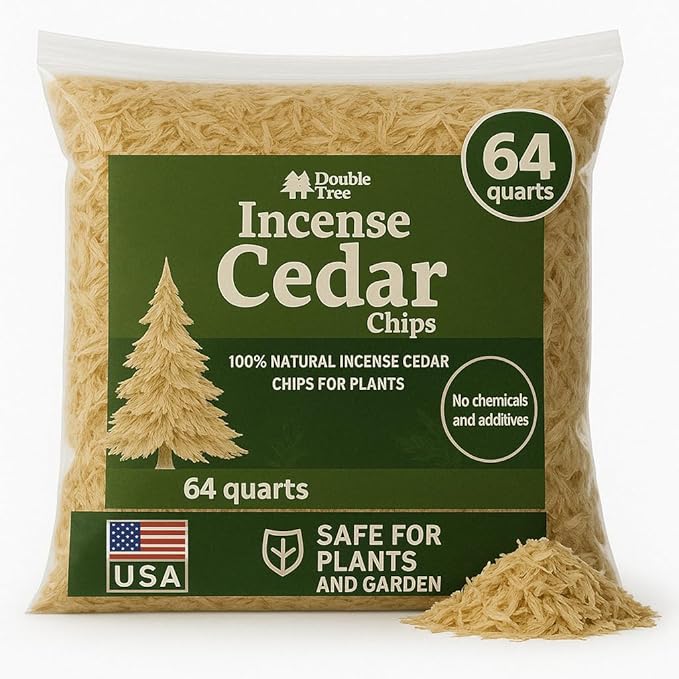 Double Tree Incense Cedar Wood Chips for Potted Plants, Garden, Animal Beddings and Litter Box - 100% Natural Perfect for Indoor and Outdoor Use… (64 Quart)