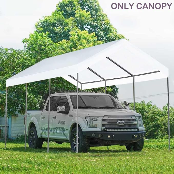 12'x20' Upgraded Carport Replacement Top Canopy Cover for Car Garage Shelter Tent Party Tent with Ball Bungees White (Only Top Cover, Frame is not Included)