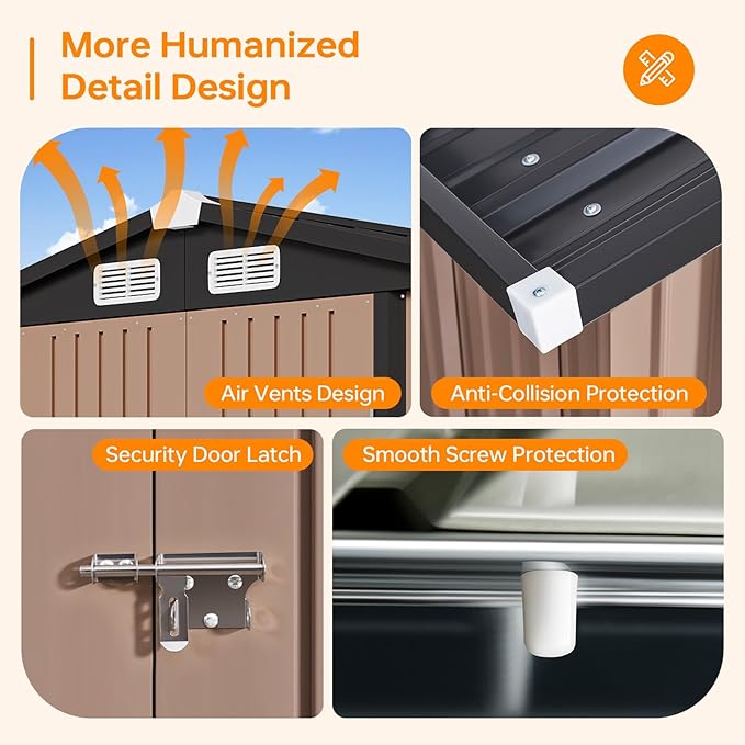 6x4 FT Outdoor Storage Shed with Base, Metal Garden Tool Shed with Sloping Roof & Lockable Door for Patio Lawn Backyard (Brown with Base)