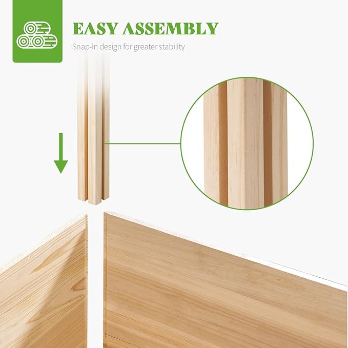 PaPaJet Wooden Raised Garden Bed for Outdoor, Eleven Grid Deep Large Planter Box with Netting for Gardening, Vegetables, Flowers, Herbs（7.5× 14.8× 5.9FT）
