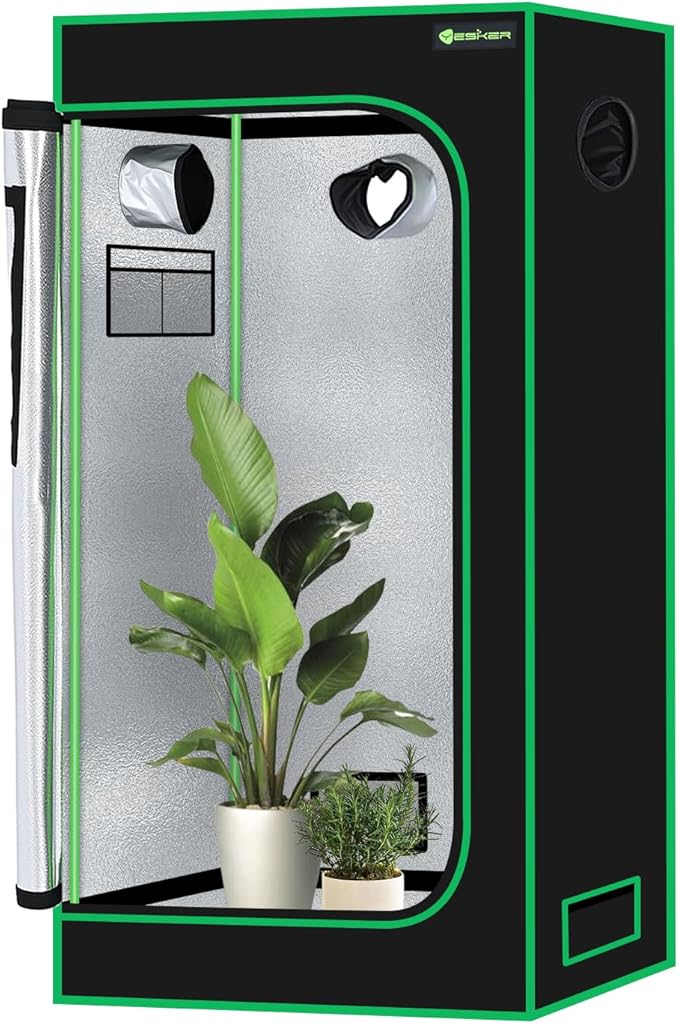 Yesker 2x2 Grow Tent 24"x24"x48" High Reflective Mylar Small Indoor Growing Tents 600D Oxford Cloth with Observation Window and Removable Floor Tray for Hydroponics Indoor Plants Fruit Flower Growing