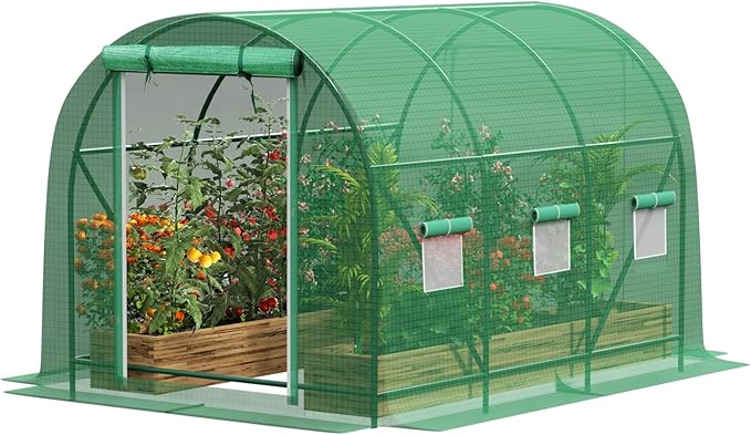 Walk-in Tunnel Greenhouse，Portable Plant Hot Housewith Dual Zippered Screen Doors & 6 Screen Windows Heavy Duty Plastic Plant Warm House with Reinforced Frame (10x7x7 FT)