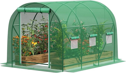 Walk-in Tunnel Greenhouse，Portable Plant Hot Housewith Dual Zippered Screen Doors & 6 Screen Windows Heavy Duty Plastic Plant Warm House with Reinforced Frame (10x7x7 FT)