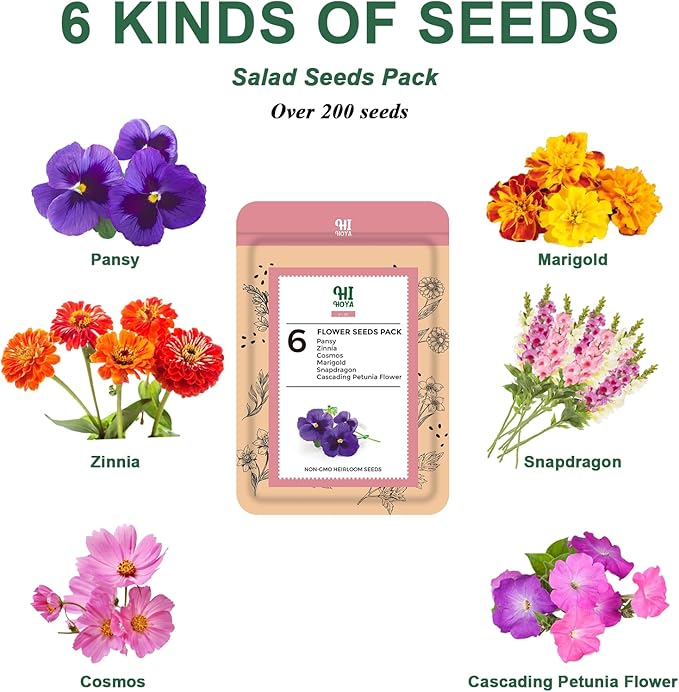 Flower Seed Pod Kit Mix of 6 Different Included Pansy, Cosmos, Zinnia, Marigold, Snapdragon, Cascading Petunia Flower Seed Starter Pod Kit for Hydroponics Growing System with Plant Food, 8-Pod