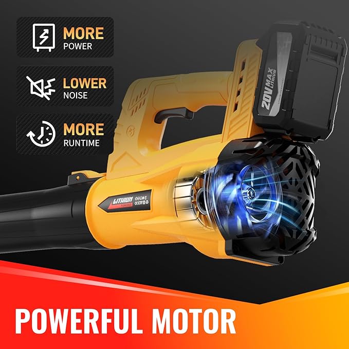 Leaf Blower Cordless, 21V Electric Leaf Blowers Lightweight Variable Speed Lithium Battery and Charger, Powered Lightweight Leaf Blower for Patio Lawn Care/Dusting Clearing/Leaf/Snow (Yellow)