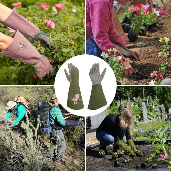 Rose Pruning Gloves Thorn Proof, Embroidery Leather Gardening Gloves with Extra Long Forearm Protection