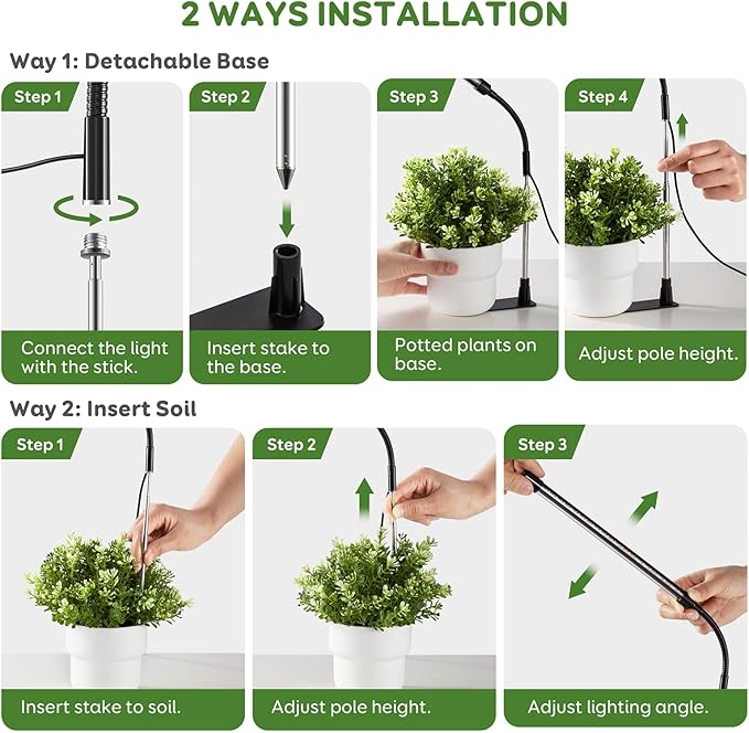 Grow Lights for Indoor Plants, Full Spectrum LED Plant Lights with Base, Adjustable Height 6.5"-26", 10 Dimmable Levels, Auto Timer 3/9/12H, Desk Grow Lamps for Indoor Growing (1 Pack)