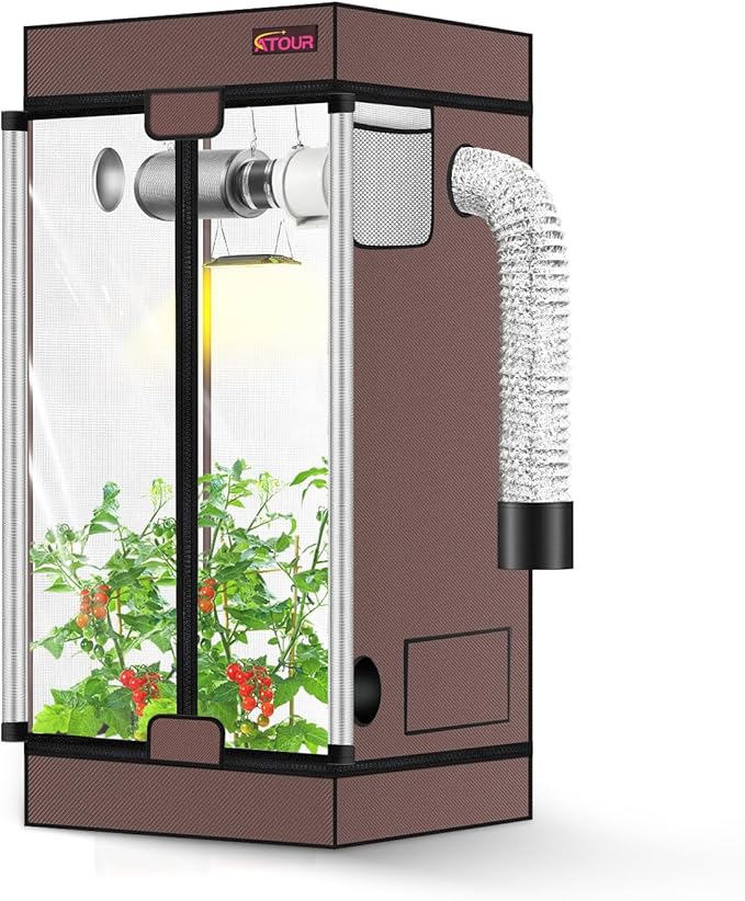 ATOUR 2x2 Grow Tent, 24"x24"x48''High Reflective Mylar 1680D Hydroponic Grow Tents, Waterproof Grow Tent with Double Cleart Observation Door and Floor Tray, for Indoor Plant Growing