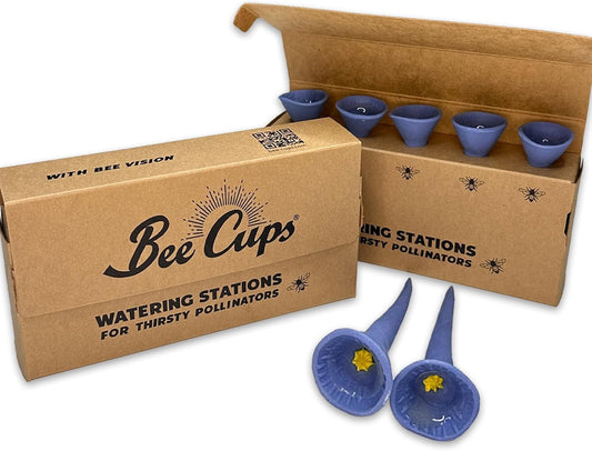 5 Pack, Bee Watering Station, 100% Handmade Porcelain, Bee and Butterfly Feeder for Garden, Outdoor Feeders for Thirsty Pollinators, Plastic Free, Pollinator Attracting Glaze (5, Blue)
