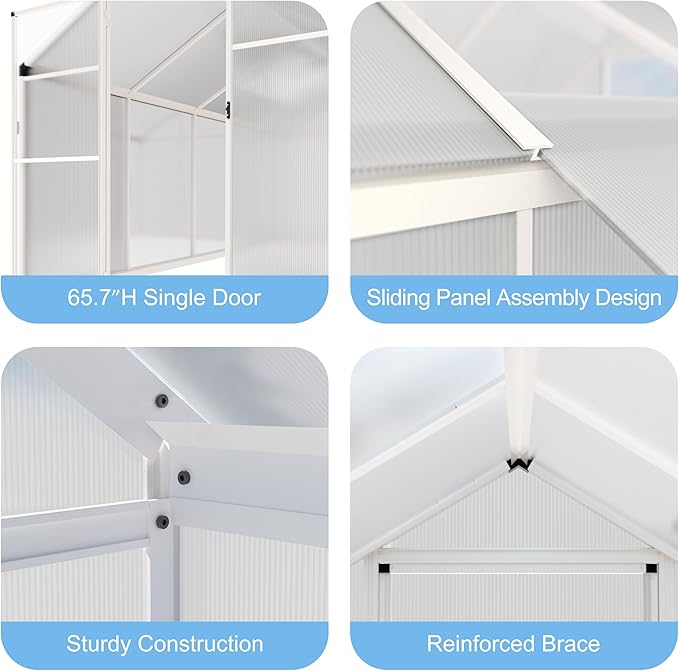 VEIKOU 6' x 10' Greenhouse, Double-Wall Polycarbonate Green House with Adjustable Vent, Aluminum Frame, Rivet Structure, Greenhouses for Outdoors for Yard, Garden, Hobby, White