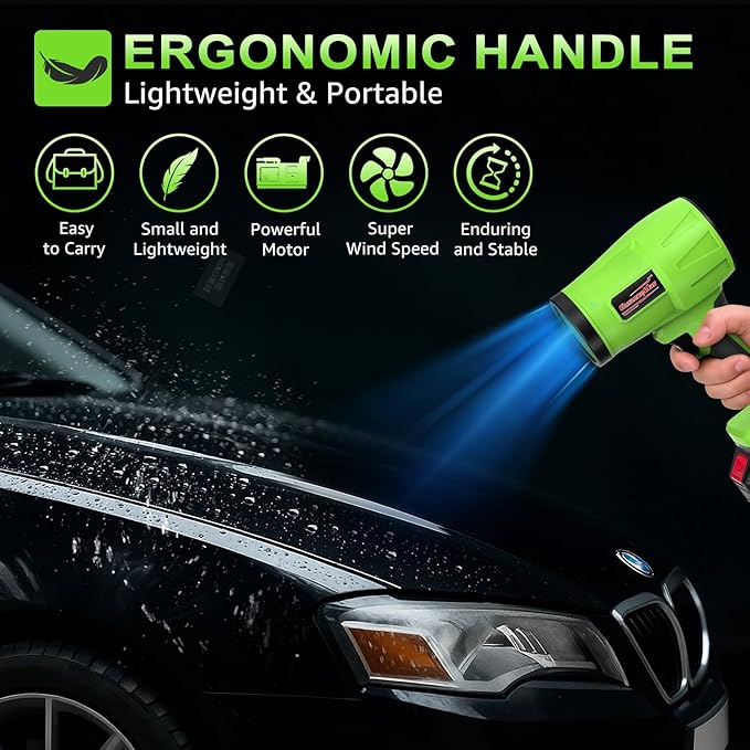 Electric Leaf Blower Cordless with Battery and Charger, 980,000RPM, Portable Handheld Turbo Jet Blower with Adjustable Speed - Lightweight for Patio Cleaning, Lawn Care, Blowing Leaves and Dust(Green)