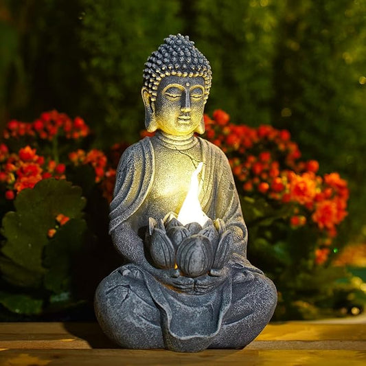 Meditation Buddha Garden Statues: Outdoor Sculpture with Tea Lights Decor for Patio Lawn Yard Art - Gifts for Mom Grandma