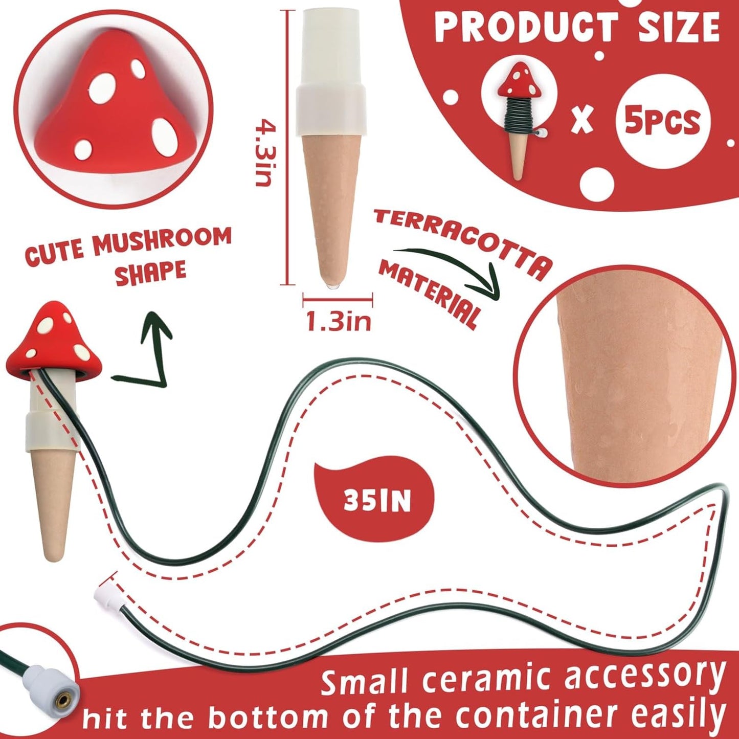 BYDOLL Plant Self-Watering Stakes Automatic Dripper Watering Spikes for Indoor Outdoor Bonsai,Houseplant Insert Devices for Vacation Garden use,Drip Irrigation System for Plant 5 Pack