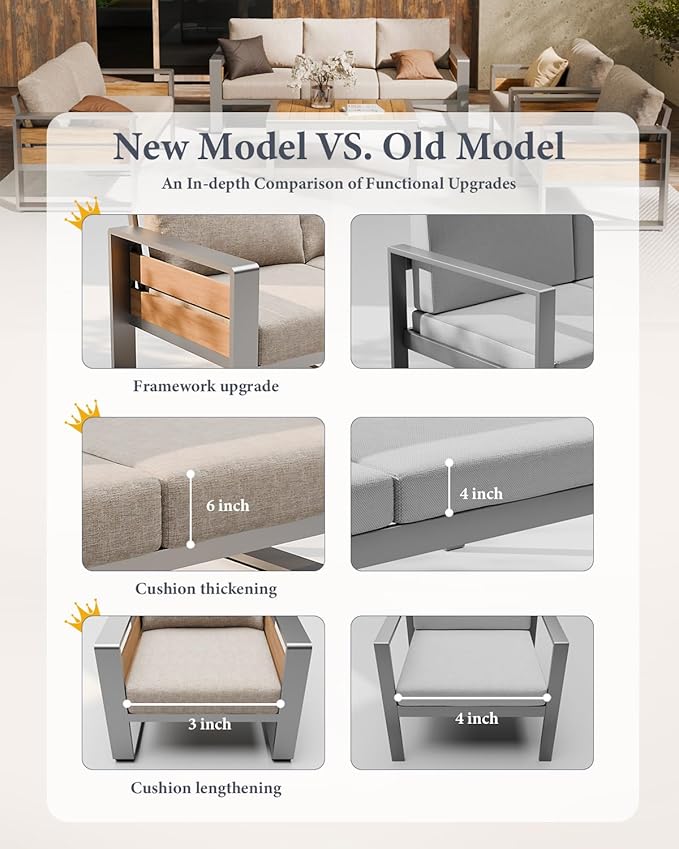 ZANDOR Aluminum Outdoor Patio Furniture - 1 Pcs 3-Seat and Coffee Table, All-Weather Metal Modern Outside Furniture with Washable Thick Cushion for Garden/Backyard/Porch, Silver