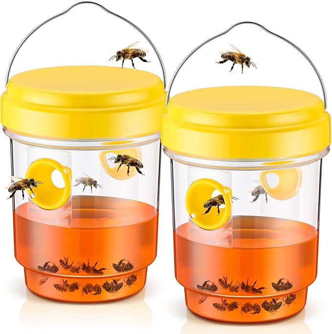 Qualirey 2 Pcs Wasp Traps for Outdoors Wasp Killer Hanging Bee Traps Reusable Fly Bee Killer for Indoor Outdoor Patio Garden Home (Yellow)