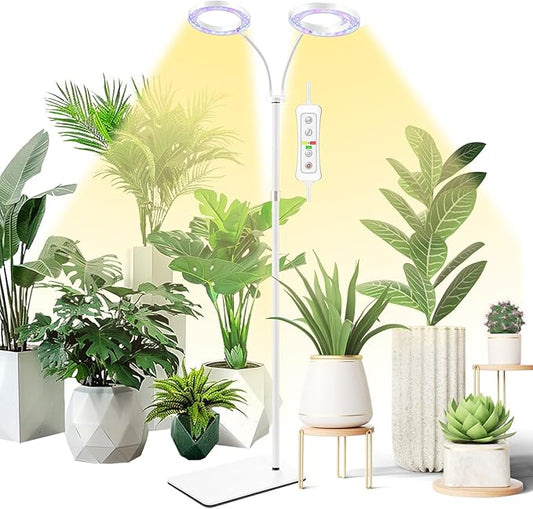 yadoker Desk Plant Grow Light for Indoor Plant, Dual-Head LED Grow Light,Height Adjustable,Automatic Timer with 8/12/16 Hours,10-Level Brightness,Ideal for Small Plant Grow