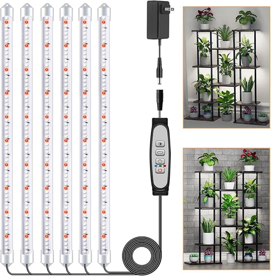 6 Bars Grow Light Strips for Indoor Plants with Auto ON/Off Timer 6/12/18H, 5 Dimmable Levels for Shelves Plant Growing(Pack 1)