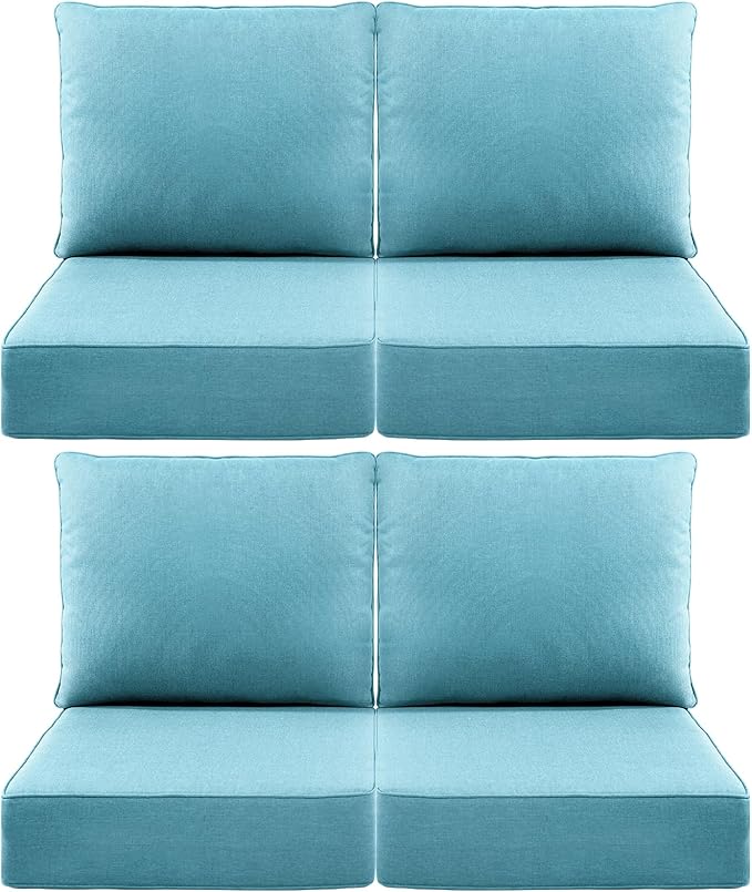 Luxury 6" Outdoor Cushions for Patio Furniture, 24x24x6 Thick Seat Cushion Set of 4, Fade Resistant Couch Chair Replacement Cushions High Density Deep Wicker Chair Cushion w/Removable Cover, Teal