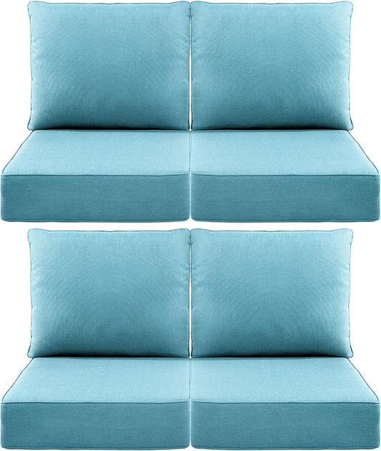 Luxury 6" Outdoor Cushions for Patio Furniture, 24x24x6 Thick Seat Cushion Set of 4, Fade Resistant Couch Chair Replacement Cushions High Density Deep Wicker Chair Cushion w/Removable Cover, Teal