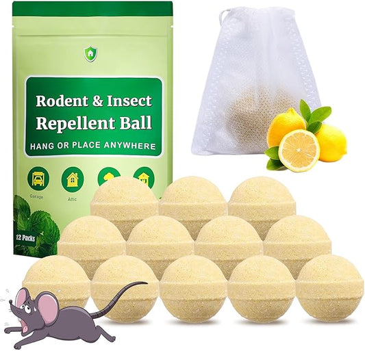 Rodent and Insect Repellent Balls, Rats and Squirrel Repellent for Indoor and Outdoor, Peppermint to Repel Rats and Mice, Mouse and Rodent Deterrent for House, Garden, 12 Packs