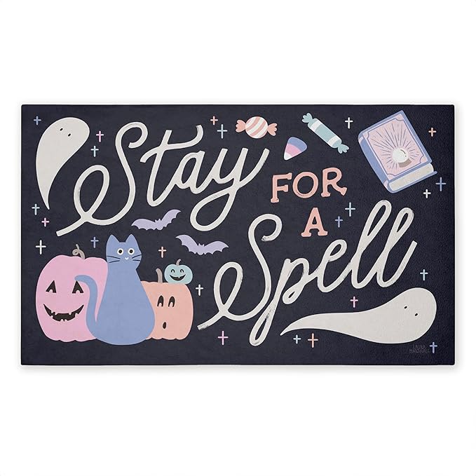 Stupell Industries Stay for Spell Pastel Halloween Welcome Printed Outdoor Unwoven Door Mat, Design by Laura Marshall