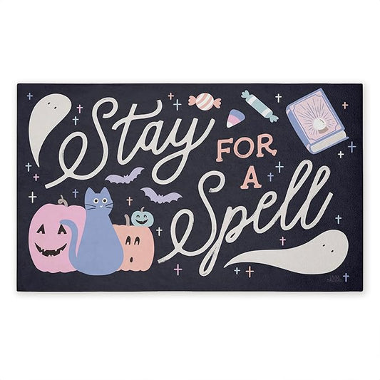 Stupell Industries Stay for Spell Pastel Halloween Welcome Printed Outdoor Unwoven Door Mat, Design by Laura Marshall
