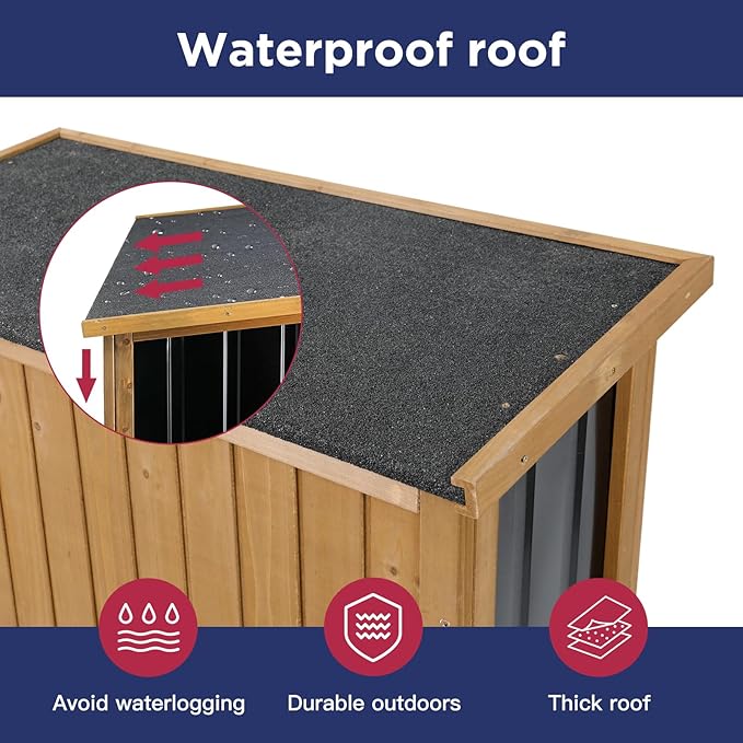 Wood & Metal Outdoor Storage Cabinet with Waterproof Roof, Garden Tool Shed with 4 T-Hinge, 4 Adjustable feet and Magnetic Door, 2 Removable Shelves, Easy Installation, 13.5" D x 34.5" W x 39" H