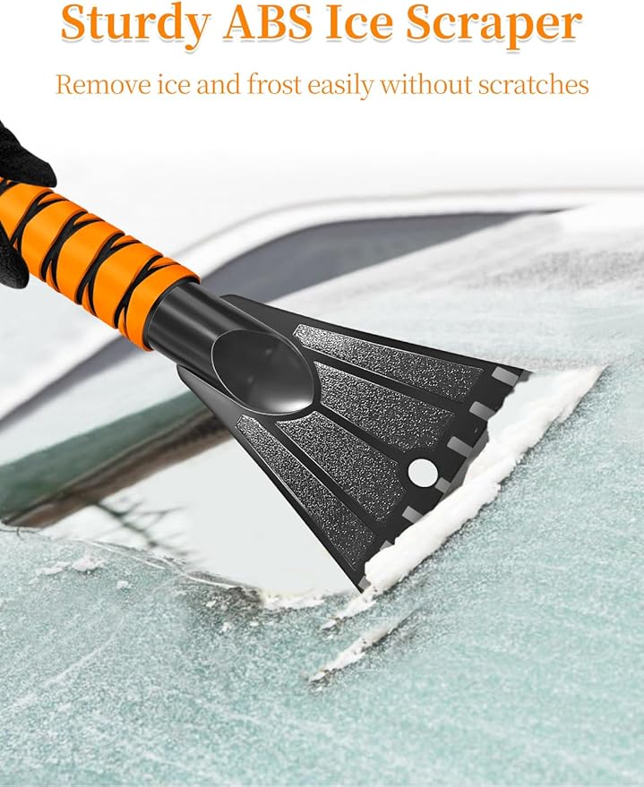 HEEYA Car Ice Scraper with 12.6 Inch Large Brush Head, Snow Brush and Ice Scraper for SUV Windshield Window, Extendable Snow Scraper for Truck Automobile Vehicle - Orange