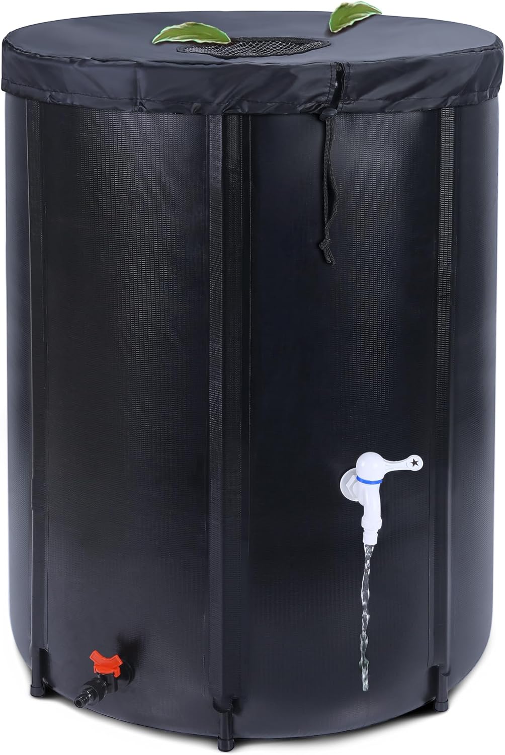 100 Gallon Rain Barrel - Portable Rain Water Collection Barrel - Large Collapsible Water Storage Tank with Spigot Overflow Kit, Black