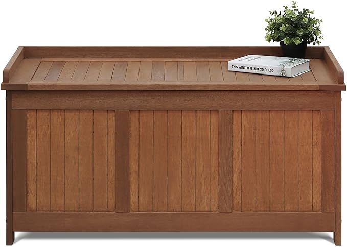 Furinno FG17685 Tioman Outdoor Patio Furniture Hardwood Deck Box in Teak Oil, Natural