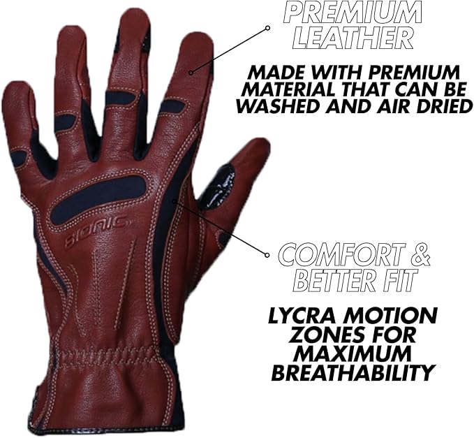 Bionic Gloves Men's Medium Brown Leather Work Gloves with Anatomical Relief Pad System