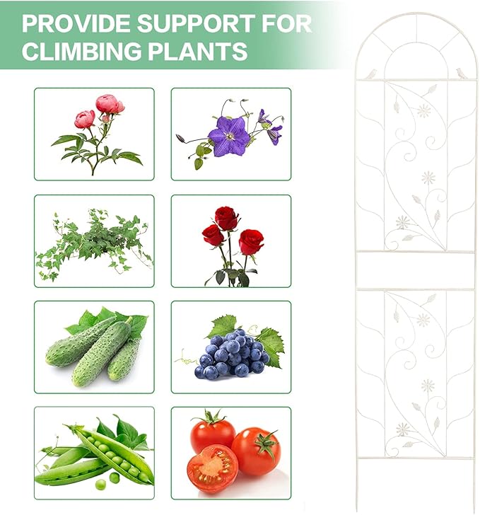 Sungmor Metal Trellises for Climbing Plants, Overall 20 Inch Width & 82.5 Inch Tall, 2PC White Pack, Decorative Retro Style Trellis Fence Panels, Garden Plant Support, Flower Rose Climbing Rack