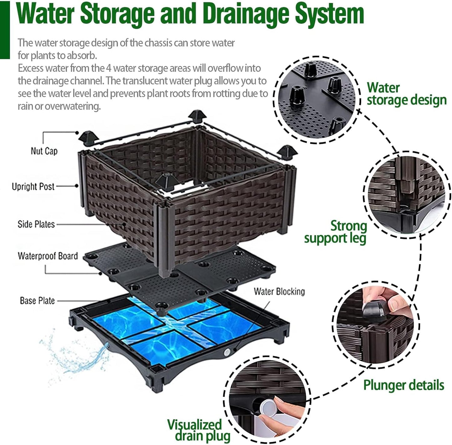 Large planters for Outdoor Plants Garden Box with Drain Outlet Polypropylene Raised Beds for Gardening Heat and Frost Resistance Flower pots, for Vegetables/Herbs, Patio-Balcony-Backyard