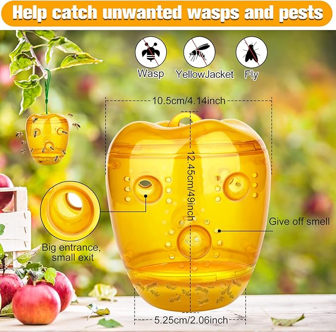 Wasp Trap, Yellow Jacket Trap Outdoor Hanging, Reusable Hornet and Wasp Catcher Traps for Outside, 2 Pack - Orange