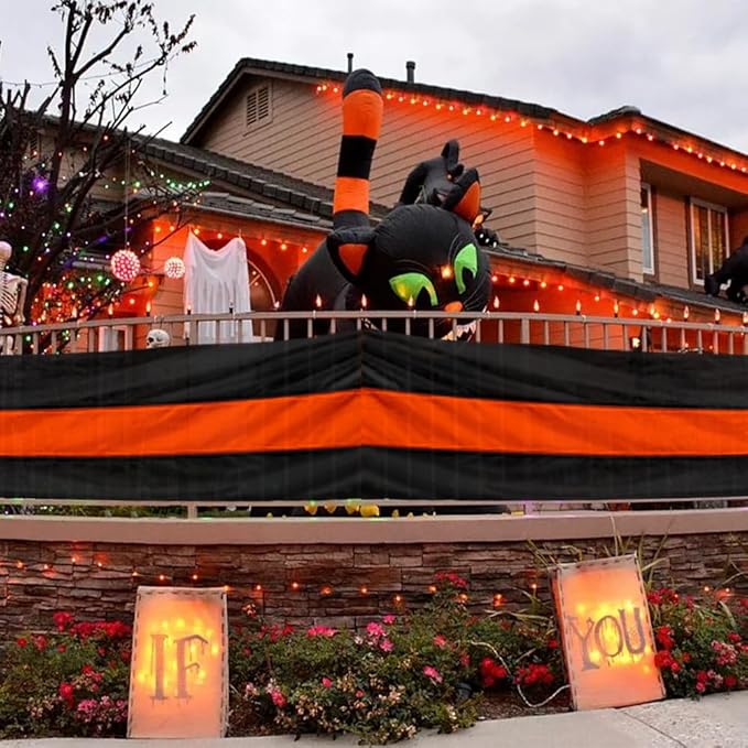 Halloween Bunting Flag- 3 Stripe Orange & Black Bunting Flags Trick or Treat Halloween Decor Outside Wall Garden Porch Indoor Home - 24" x 240"