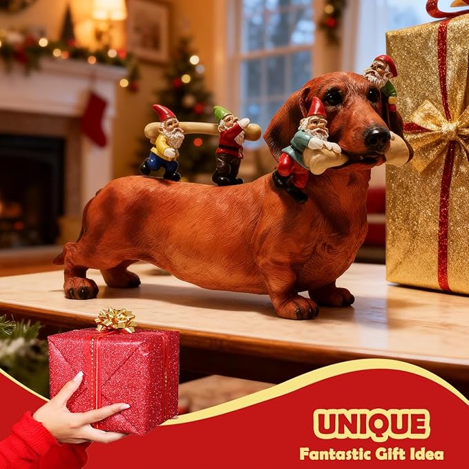 Sunthus Dachshund Garden Gnomes Statues Outdoor Funny Decorations Yard Weiner Decor