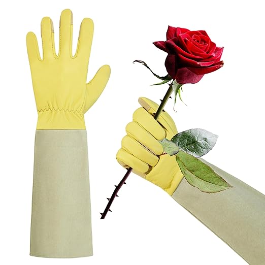 HLDD HANDLANDY Gardening Gloves Long Sleeve for Women Leather Garden Gloves Gardening Gifts for Gardener, Golden Yellow, L