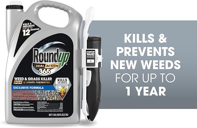 Roundup Dual Action 365 Weed & Grass Killer Plus 12 Month Preventer with Comfort Wand, Kills & Prevents for up to 1 Year, 1 gal.