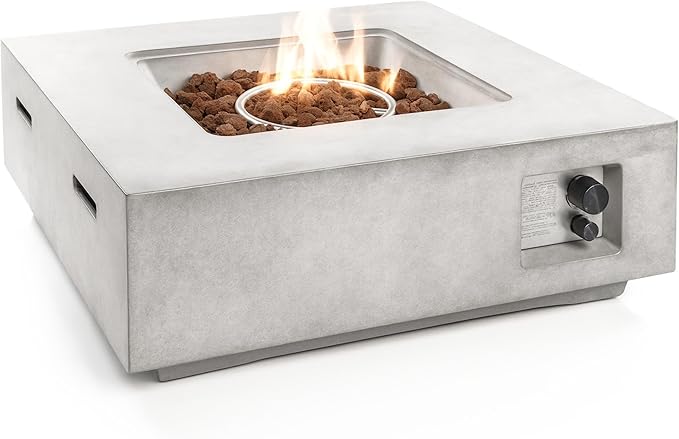 SereneLife Propane Gas Fire Pit Table 40000 BTU Square Outdoor Firepit with Protective Cover, Durable Metal Construction, and Stylish Design for Patio or Backyard