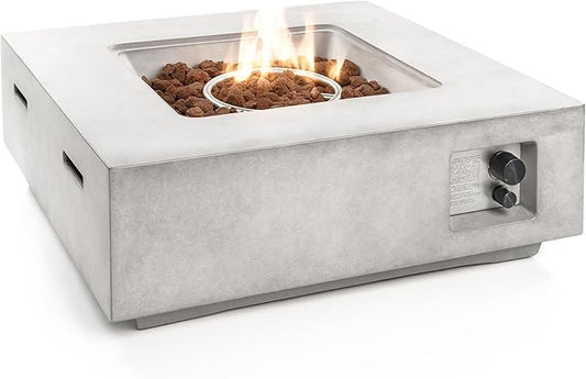 SereneLife Propane Gas Fire Pit Table 40000 BTU Square Outdoor Firepit with Protective Cover, Durable Metal Construction, and Stylish Design for Patio or Backyard